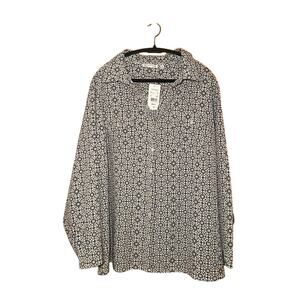 Notations - Women's 3X Button-Up Geometric Print Blouse